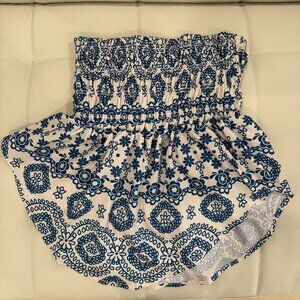 Smocked Blue and White Flower Tube Top